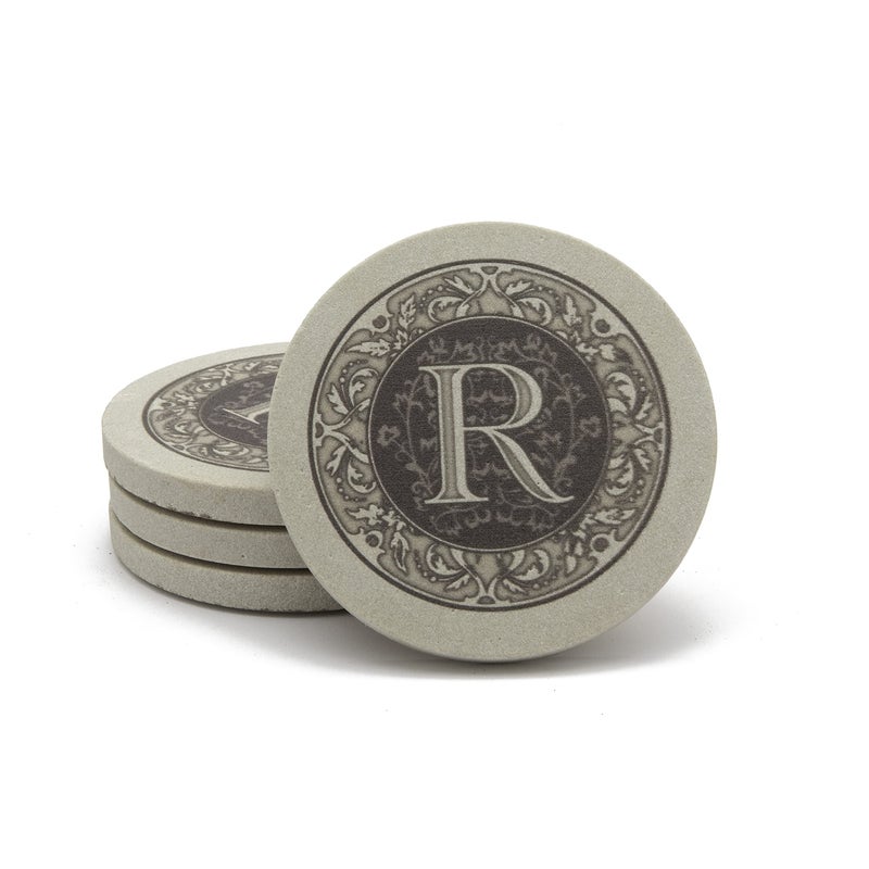 Thirstystone Monogram Letter R Absorbent Sandstone Coaster 4-Pack Made in The USA Decorative, Absorbent, Easily Wipes Clean - Image 4
